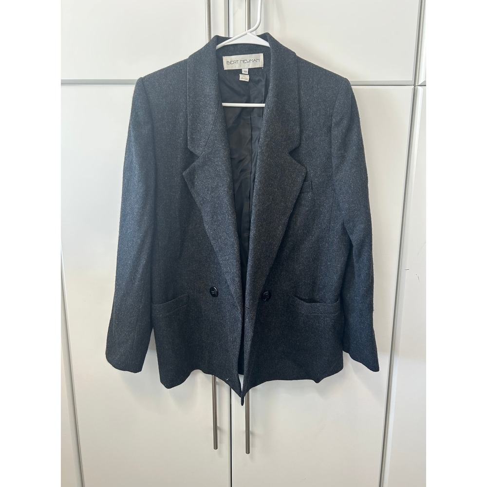 Bert Newman‎ Vintage Charcoal Gray Double Breasted Wool Blend Blazer Jacket